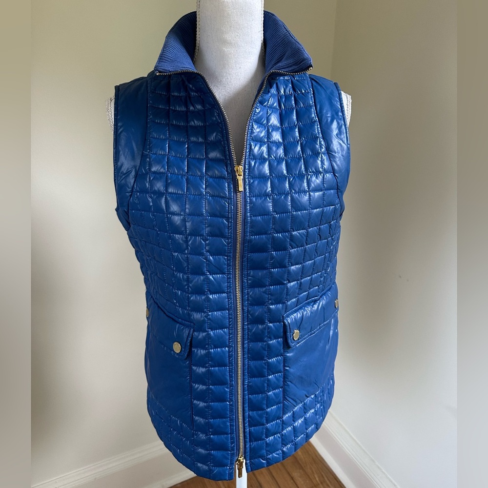 Tory Burch Quilted Blue Zip Vest size Small